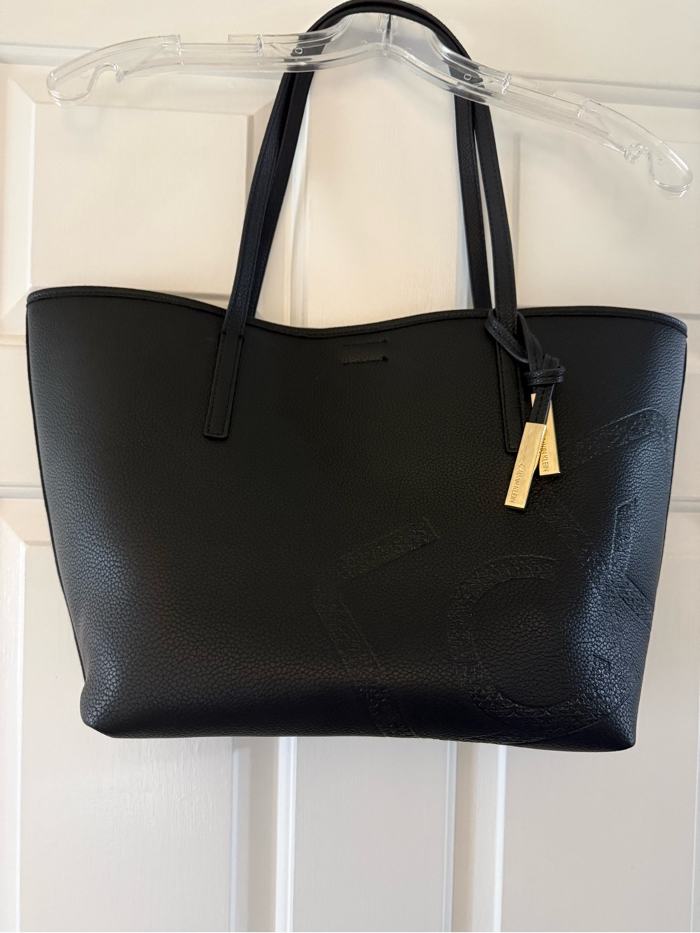 Calvin Klein Black Pebbled Leather Tote with Gold Tags